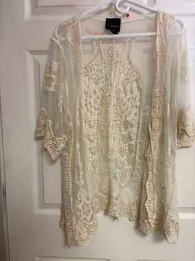 LIv Los angles crochet Lace duster - Ivory Cream boho Large